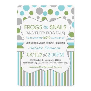 Frogs and Snails Boy Baby Shower Invites 3471