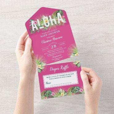 Fuchsia Pink Tropical Baby Shower Diaper Raffle All In One Invitation