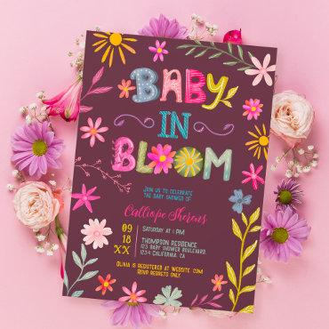 Fun modern whimsical floral baby in bloom shower