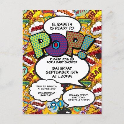 Fun Ready to Pop Baby Shower Comic Book Invitation Postcard