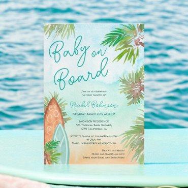 Fun Tropical palm trees beach baby on board shower