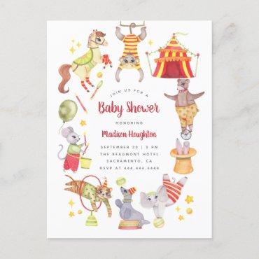 Fun Watercolor Carnival Circus Animal Baby Shower Invitation Postcard