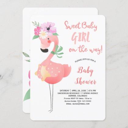 Funny cute pink flamingo floral baby shower party