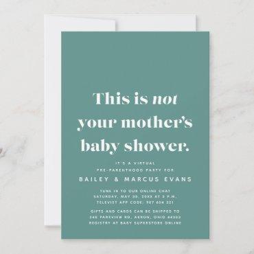 Funny modern virtual teal baby shower