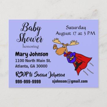 Funny Moose Superhero Baby Shower Invitation Postcard
