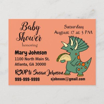 Funny Triceratops eating Taco Baby Shower Invitation Postcard