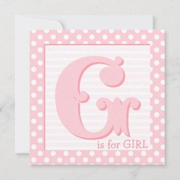 G is For Girl Pink Polkadot Baby Shower Invite