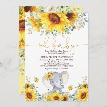 Garden Sunflowers Elephant Neutral Baby Shower Invitation