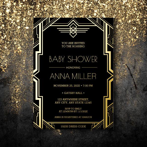 Gatsby Art Deco Black and Gold Baby Shower Foil