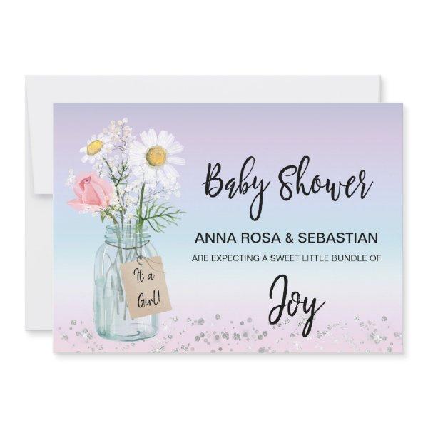 *~* Gender Mason Jar Floral Rustic Baby Shower