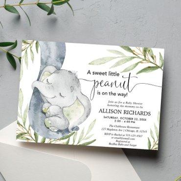 Gender neutral baby shower, elephant greenery gold