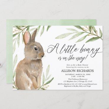 Gender neutral easter bunny greenery baby shower invitation
