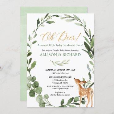 Gender neutral greenery deer couples baby shower invitation