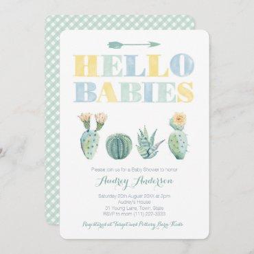 Gender Neutral Twins or Joint Baby Shower Cactus Invitation