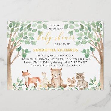 Gender Neutral Woodland Animals Baby Shower Gold Foil