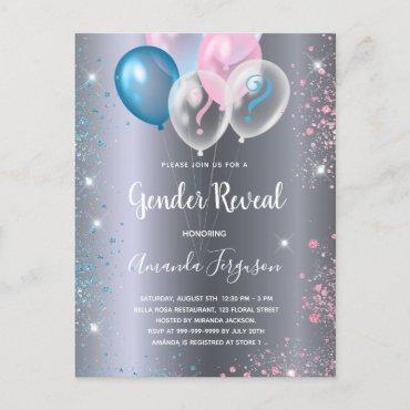 Gender reveal baby shower boy girl silver invitation postcard