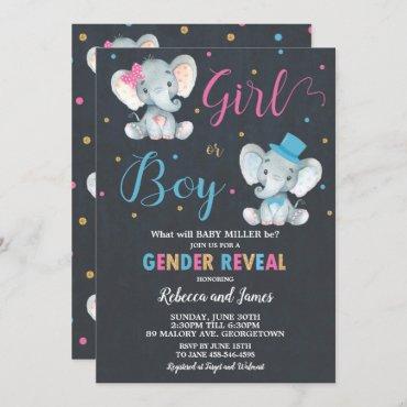 Gender Reveal Elephant Baby Boy or Baby Girl Invitation