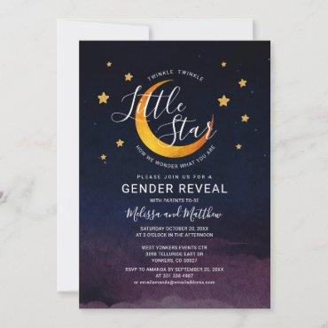 Gender Reveal Invitation Twinkle Little Moon Stars
