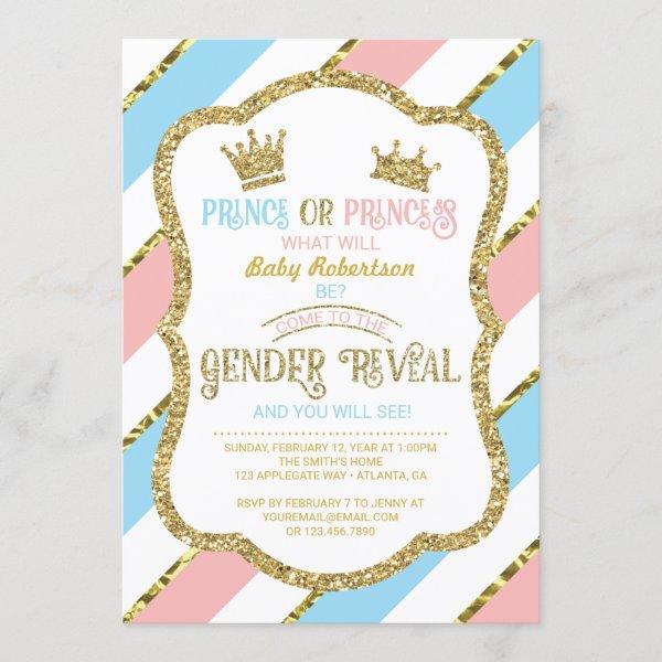 Gender Reveal Invite, Prince, Princess, Faux Gold