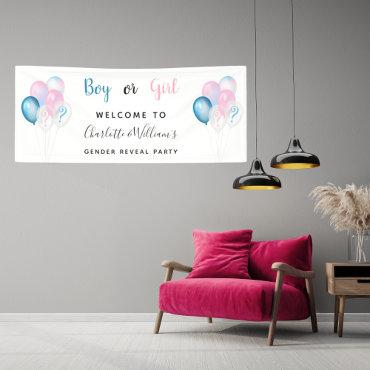 Gender reveal party boy girl blue pink white banner