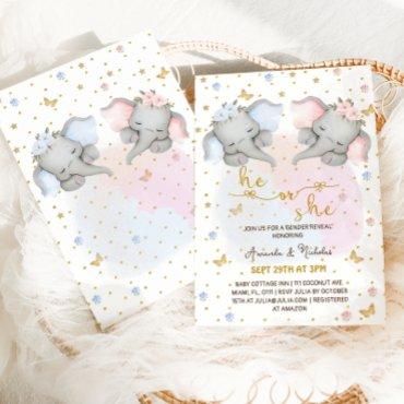 Gender Reveal Pink Blue Floral Elephant