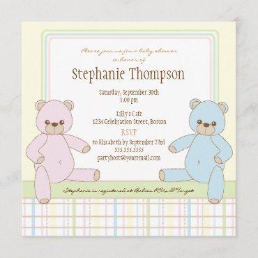 Gender Surprise Teddy Bears Baby Shower Invitation