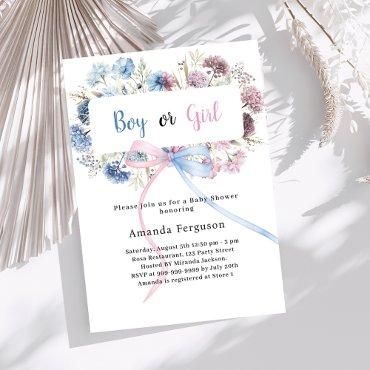 Gener reveal party blue pink florals bow boy girl