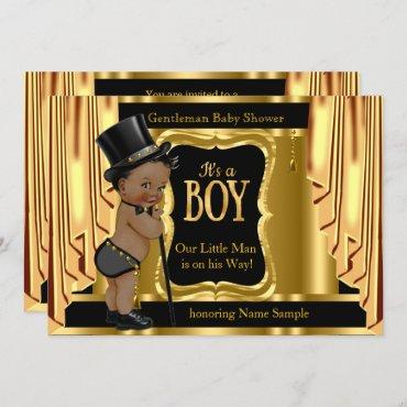Gentleman Baby Shower Black Gold Drapes Ethnic Invitation