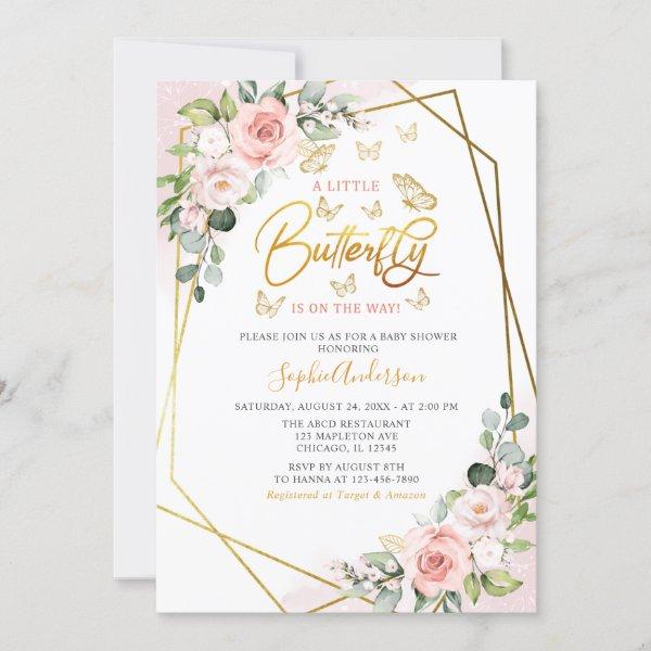 Geometric Blush Gold Floral Butterfly