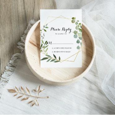 Geometric Gold Tropical Green Calligraphy RSVP