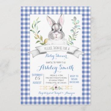Gingham bunny baby shower invitation