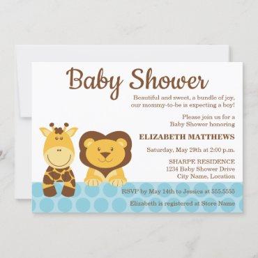 Giraffe and Lion Animals Baby Shower Invitation
