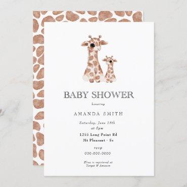 Giraffe Boho Mom and Baby Safari Baby Shower Invitation