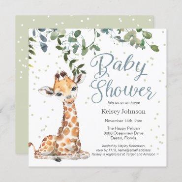 Giraffe Eucalyptus Greenery Baby Shower Invitation