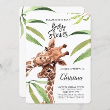 Giraffe Mom & Baby Greenery Eucalyptus Baby Shower Invitation