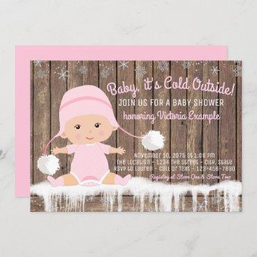 Girl Baby its Cold Outside Baby Shower Invitation