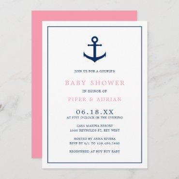 Girl Baby Nautical Pink Blue Anchor Couples Shower Invitation