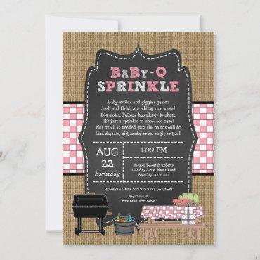 Girl Baby Q Sprinkle, BBQ baby shower Invitation