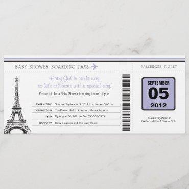 Girl Baby Shower Boarding Pass to Paris Invitation