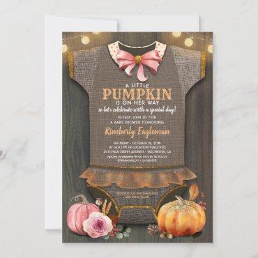 Girl Baby Shower Fall Pumpkin Rustic Burlap Wood Invitation