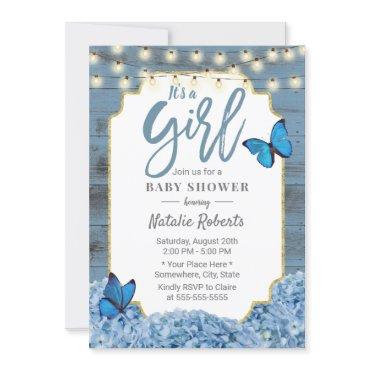 Girl Baby Shower Hydrangea Floral Dusty Blue