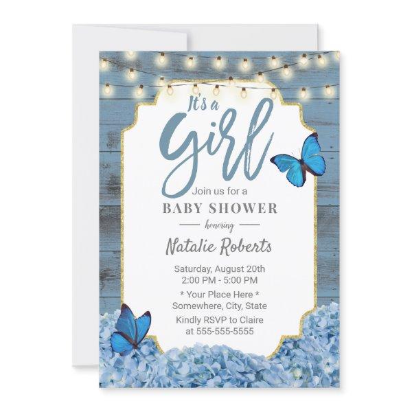 Girl Baby Shower Hydrangea Floral Dusty Blue