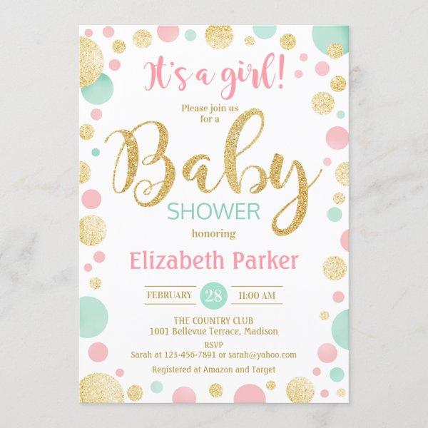 Girl Baby Shower - Pink Gold Mint Green Dots