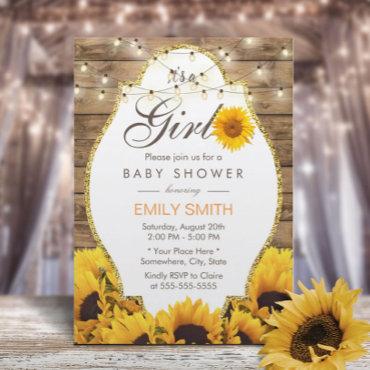 Girl Baby Shower Rustic Sunflowers String Lights