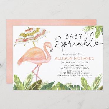 Girl baby sprinkle flamingo pink gold shower invitation