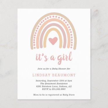 Girl Boho Rainbow Budget Baby Shower Invitation