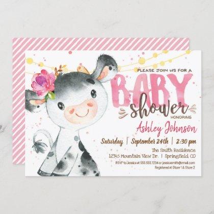 Girl Cow Baby Shower invitation, Pink Farm Invitation