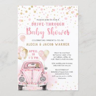 Girl Drive Through Baby Shower Pink Gold Car