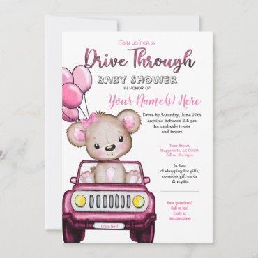 Girl Drive Through Baby Shower Teddy Bear