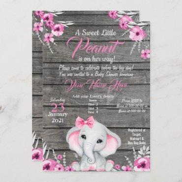 Girl Elephant Baby Shower Invitation, rustic, pink Invitation
